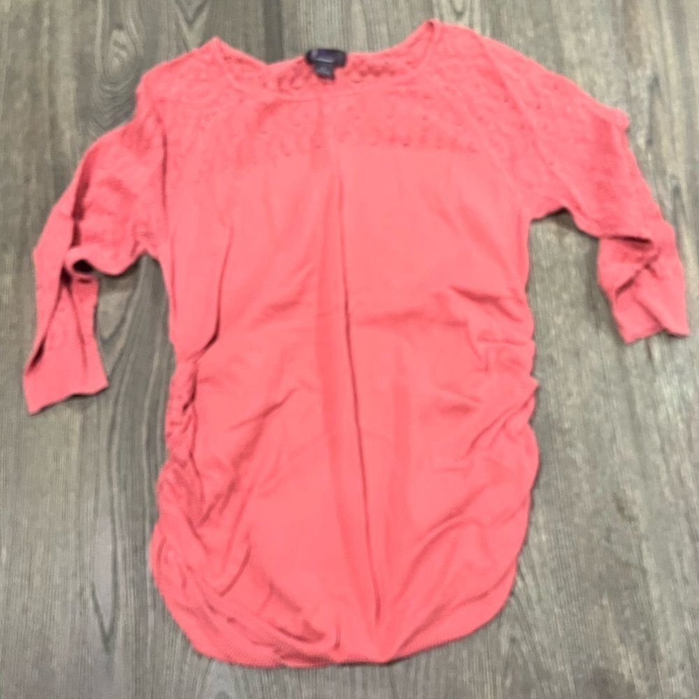 Oh Baby by Motherhood Womens Blouse Top 3/4 Sleeve Side Ruched Coral Size L